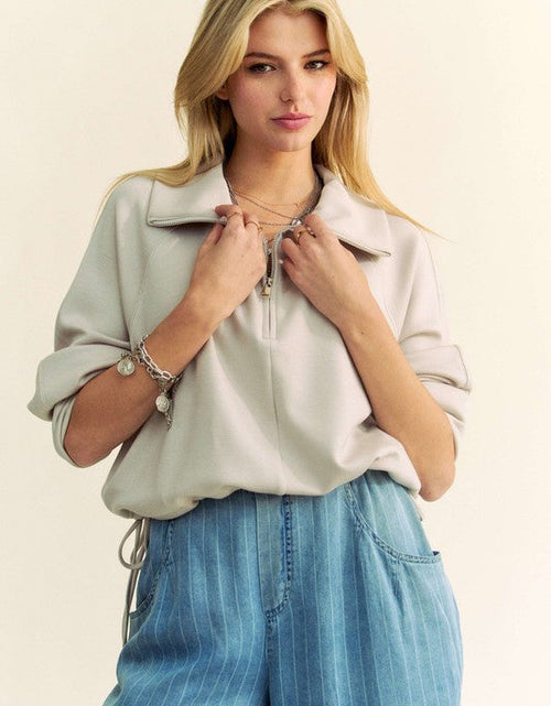 Load image into Gallery viewer, Davi &amp; Dani Drawstring Hem Half Zip Raglan Sleeve Sweatshirt
