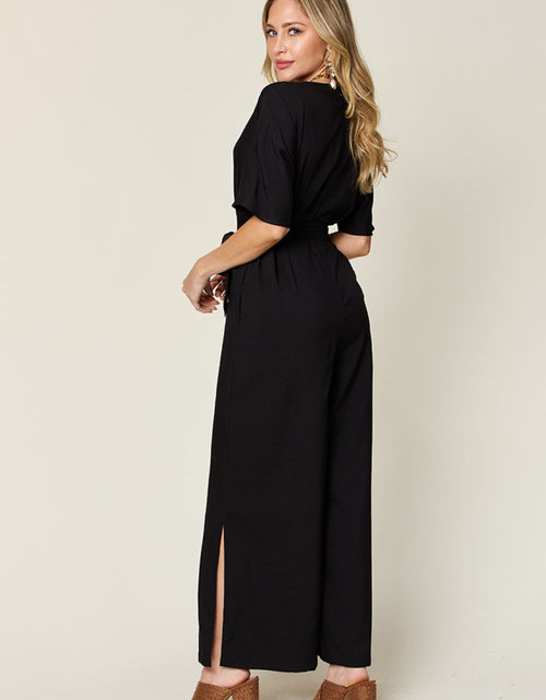 Load image into Gallery viewer, Double Take Full Size V-Neck Tied Side Slit Jumpsuit
