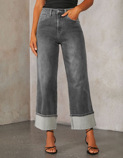 Load image into Gallery viewer, High Waisted Straight Leg Rolled Jeans
