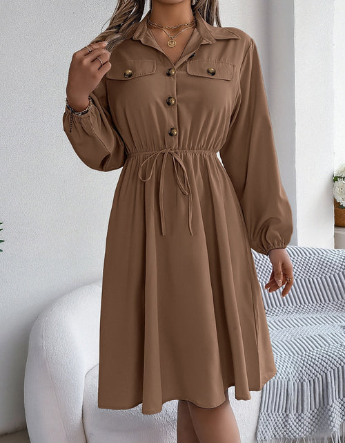 Load image into Gallery viewer, Collared Neck Long Sleeve Dress with Pockets
