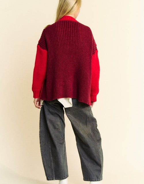 Load image into Gallery viewer, Davi &amp; Dani Cable-Knit Color Block Open Front Cardigan
