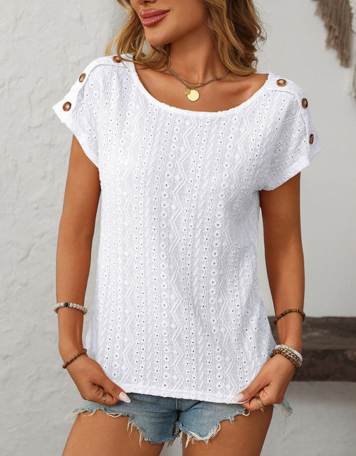 Load image into Gallery viewer, Mandy Eyelet Round Neck Short Sleeve Top
