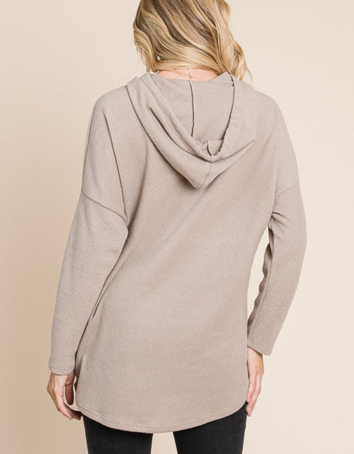 Load image into Gallery viewer, BOMBOM Contrast Drawstring Drop Shoulder Knit Hoodie

