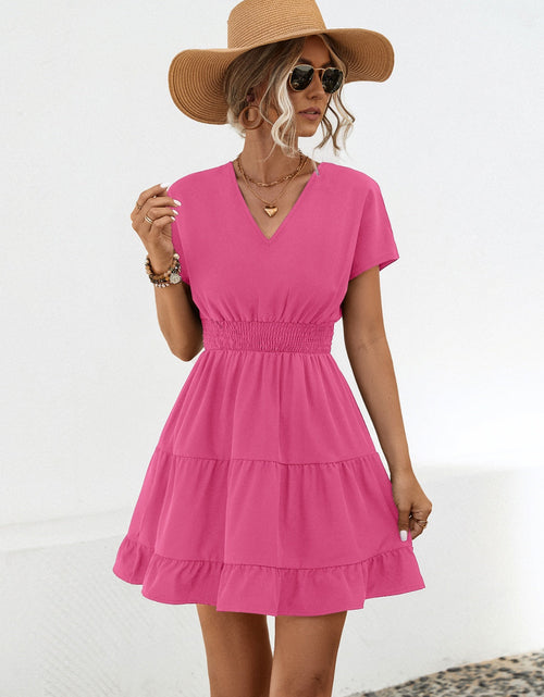 Load image into Gallery viewer, Ruffled Smocked V-Neck Tiered Dress
