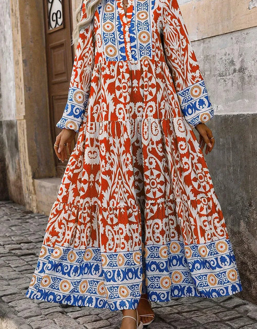 Load image into Gallery viewer, Printed Notched Long Sleeve Maxi Dress
