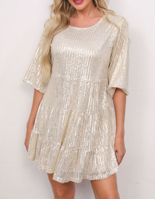 Load image into Gallery viewer, Sequin Round Neck Half Sleeve Mini Dress
