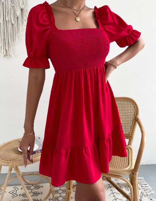 Load image into Gallery viewer, Smocked Square Neck Short Sleeve Dress
