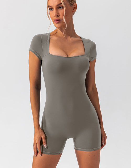 Load image into Gallery viewer, Square Neck Cap Sleeve Active Romper

