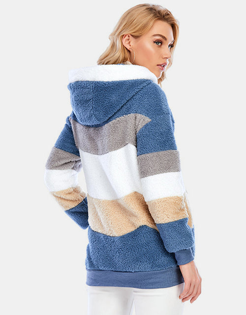 Load image into Gallery viewer, Full Size Drawstring Color Block Zip Up Hooded Outerwear
