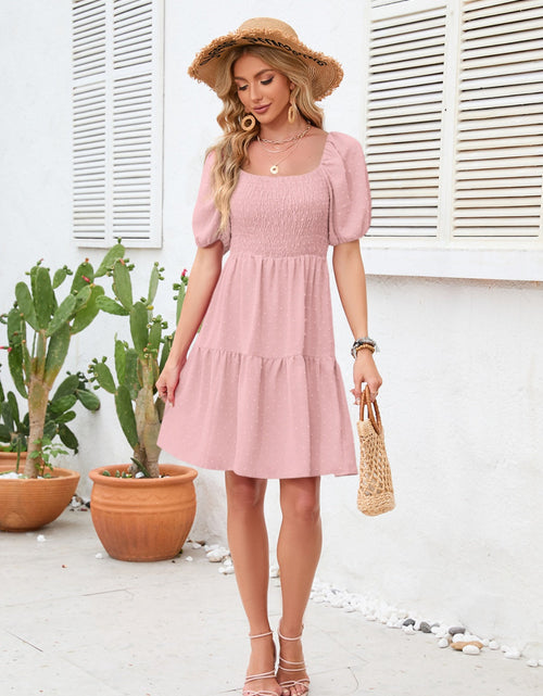 Load image into Gallery viewer, Swiss Dot Smocked Square Neck Dress
