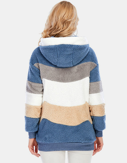 Load image into Gallery viewer, Full Size Drawstring Color Block Zip Up Hooded Outerwear
