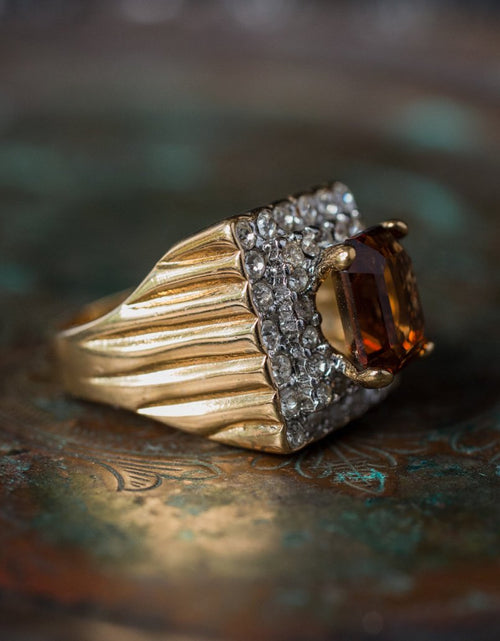 Load image into Gallery viewer, Vintage Austrian Crystal Cocktail Ring 18k Yellow or White Gold Electroplated Women's Birthstne RingMade in USA by PVD Vintage Jewelry
