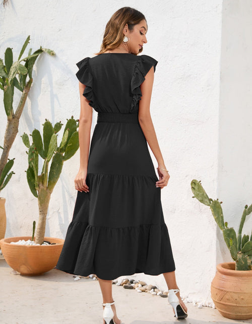Load image into Gallery viewer, Tiered Ruffled V-Neck Cap Sleeve Dress
