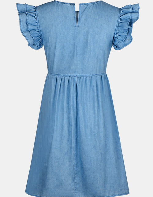 Load image into Gallery viewer, Full Size Ruffled Round Neck Cap Sleeve Denim Dress
