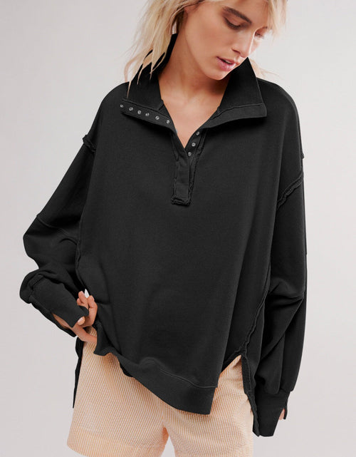 Load image into Gallery viewer, Exposed Seam Side Slit Long Sleeve Sweatshirt
