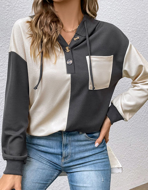 Load image into Gallery viewer, Perfee Contrast Color Button-Up Raglan Sleeve Hoodie
