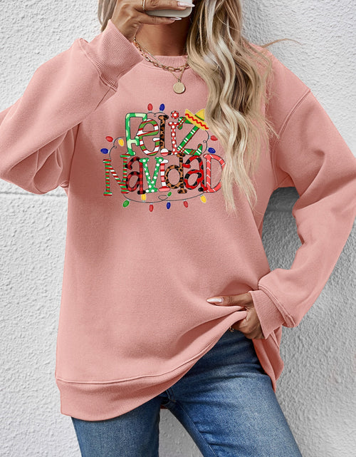 Load image into Gallery viewer, FELIZ NAVIDAD Round Neck Drop Shoulder Sweatshirt
