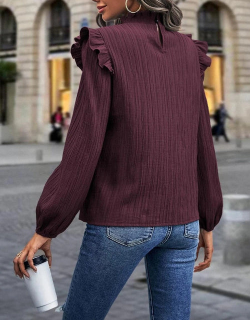 Load image into Gallery viewer, Mock Neck Ruffle Shoulder Blouse

