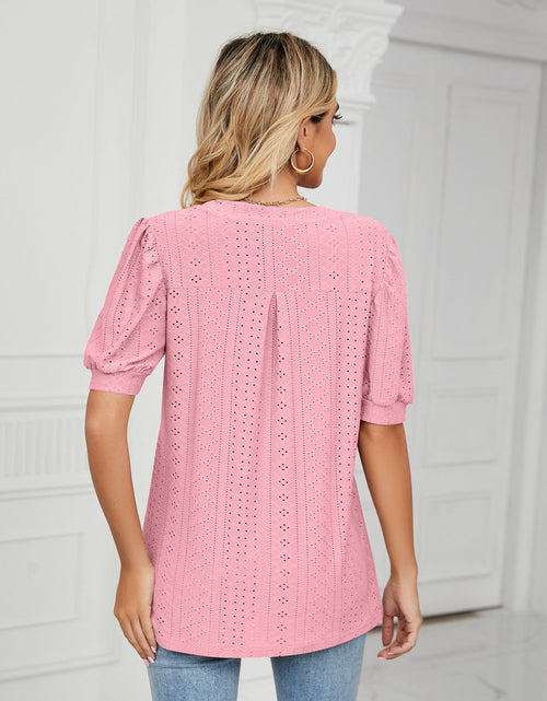 Load image into Gallery viewer, Florira Eyelet Notched Short Sleeve T-Shirt
