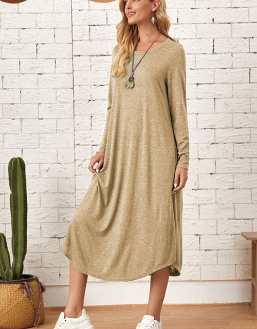 Load image into Gallery viewer, Pocketed Round Neck Long Sleeve Tee Dress
