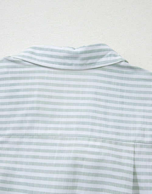 Load image into Gallery viewer, Striped Johnny Collar Long Sleeve Mini Shirt Dress
