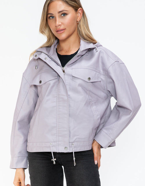 Load image into Gallery viewer, How Dare U Drawstring Hem PU Leather Zip Up Jacket
