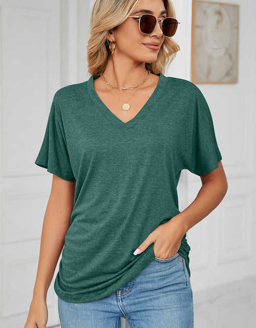 Load image into Gallery viewer, Ruched V-Neck Short Sleeve T-Shirt
