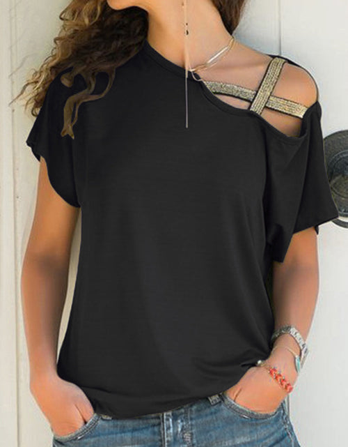 Load image into Gallery viewer, Asymmetrical Neck Short Sleeve T-Shirt
