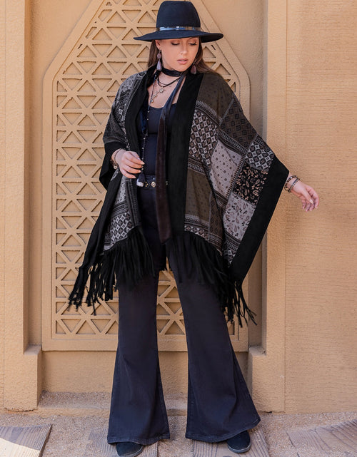 Load image into Gallery viewer, Plus Size Printed Fringe Open Front Outerwear
