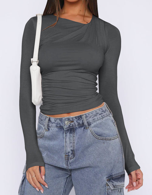 Load image into Gallery viewer, Ruched Asymmetrical Neck Long Sleeve T-Shirt
