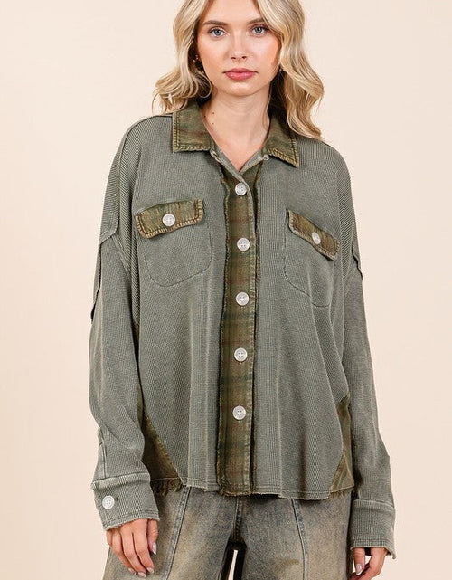 Load image into Gallery viewer, Mittoshop Mineral Washed Plaid Button Down Shacket
