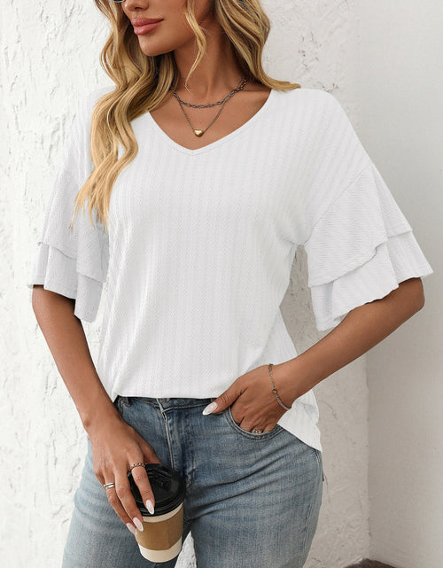 Load image into Gallery viewer, Mandy V-Neck Ruffle Half Sleeve Top
