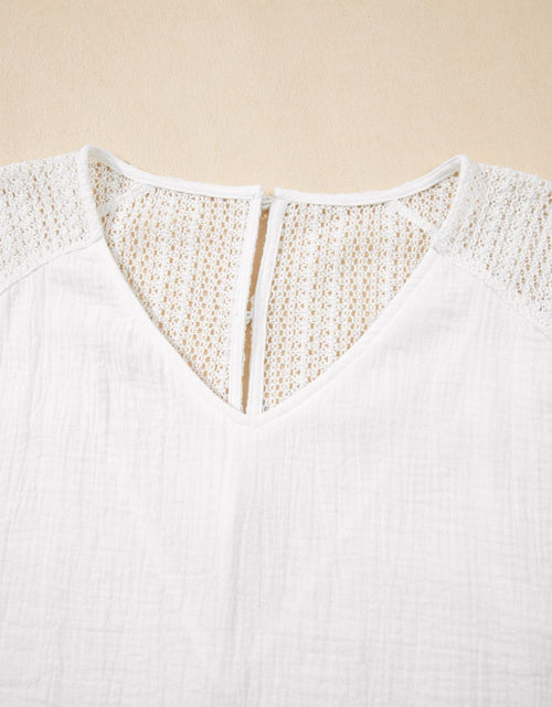 Load image into Gallery viewer, Lace Crochet Textured Button Back V Neck T Shirt
