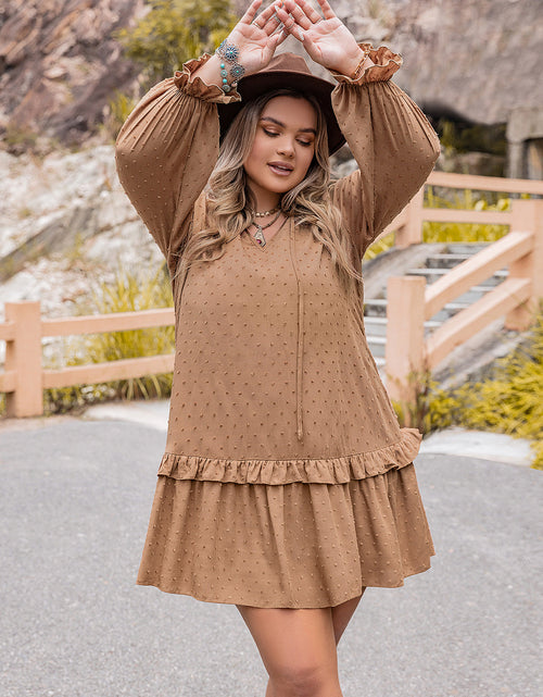 Load image into Gallery viewer, Plus Size Dot Flounce Sleeve Mini Dress
