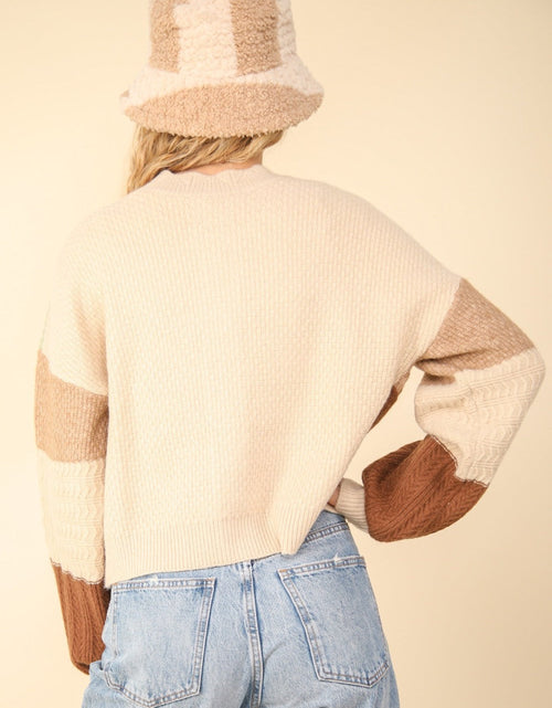 Load image into Gallery viewer, VERY J Color Block Button Down Textured Sweater Cardigan
