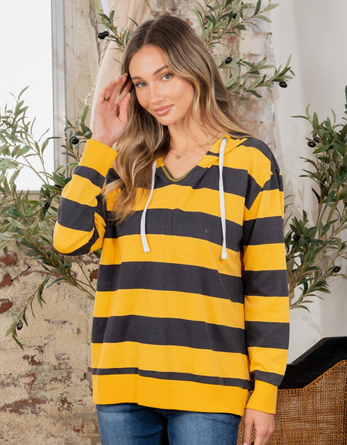 Load image into Gallery viewer, Full Size Drawstring Striped Long Sleeve Hoodie
