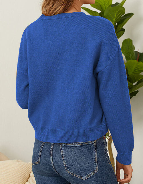 Load image into Gallery viewer, Flower Button Front Dropped Shoulder Cardigan
