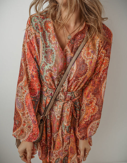 Load image into Gallery viewer, Tied Printed Balloon Sleeve Mini Dress
