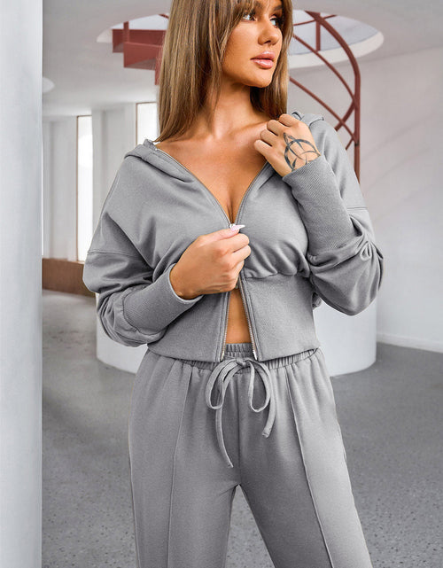 Load image into Gallery viewer, Dropped Shoulder Hoodie and Drawstring Pants Active Set
