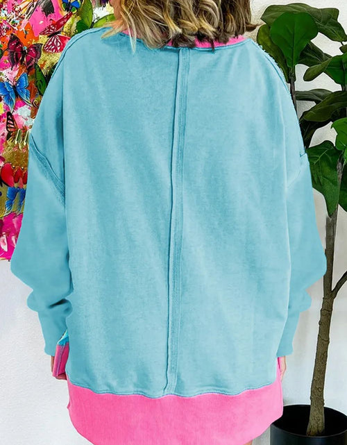 Load image into Gallery viewer, Contrast Round Neck Dropped Shoulder Long Sleeve Sweatshirt
