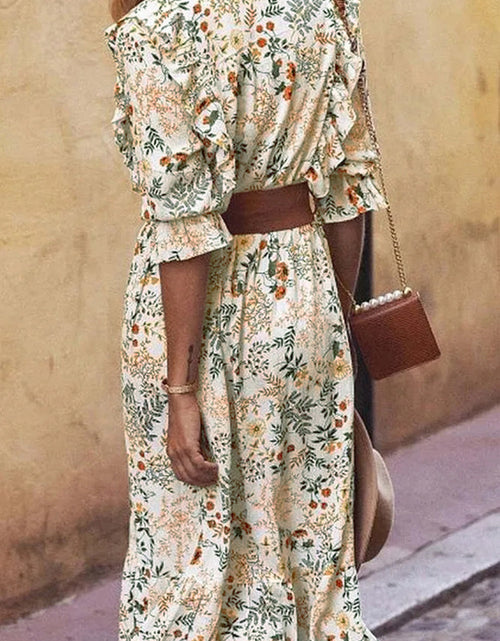 Load image into Gallery viewer, Floral Cutout Flounce Sleeve Dress
