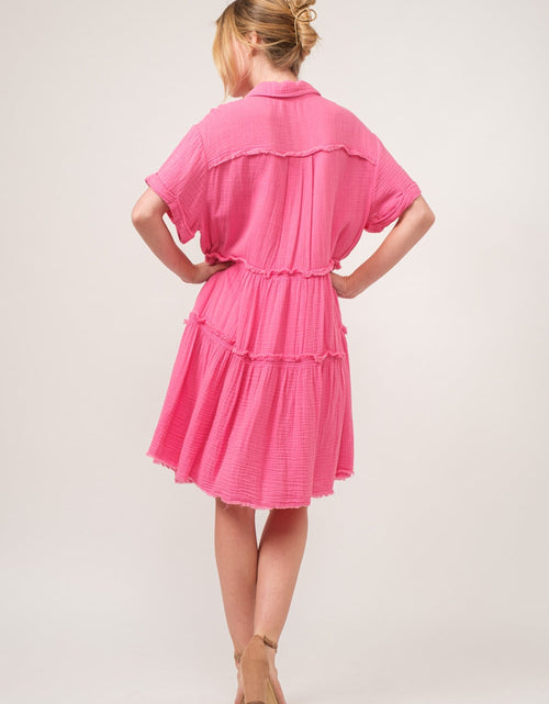Load image into Gallery viewer, And The Why Full Size Raw Edge Washed Tiered Shirt Dress
