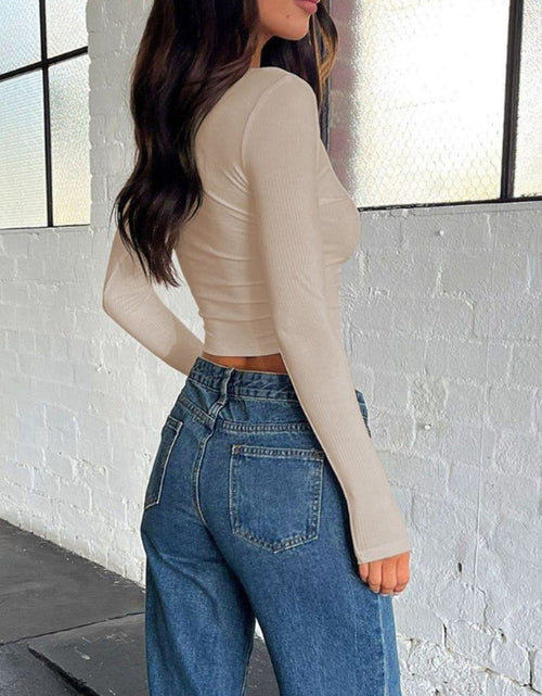 Load image into Gallery viewer, Buttoned V-Neck Long Sleeve T-Shirt
