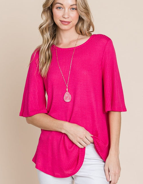 Load image into Gallery viewer, BOMBOM Round Neck Waffle Knit T-Shirt
