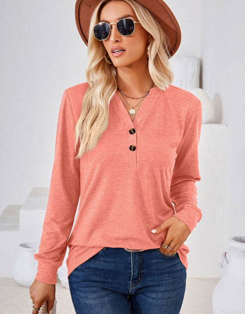 Load image into Gallery viewer, V-Neck Buttoned Long Sleeve Blouse
