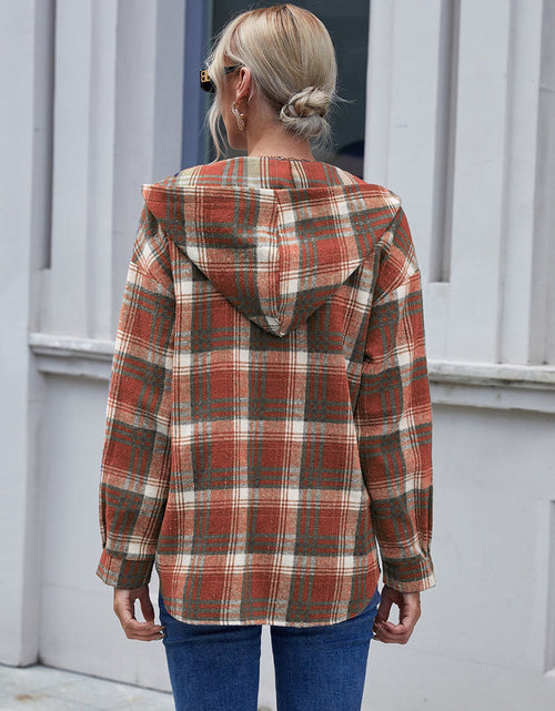 Load image into Gallery viewer, Ivy Lane Plaid Button Up Long Sleeve Hooded Jacket
