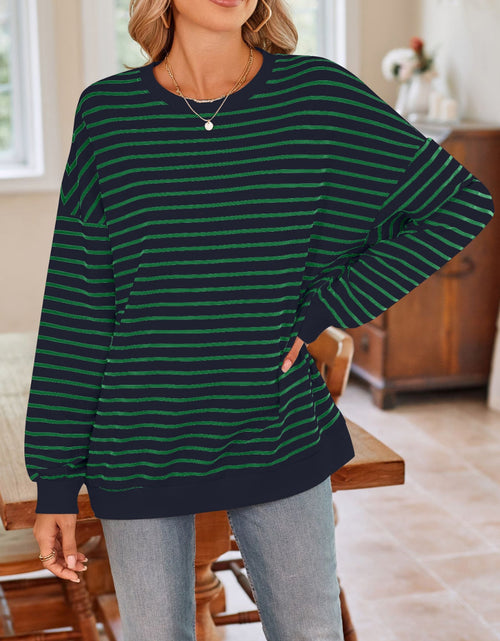 Load image into Gallery viewer, Lovelet Striped Round Neck Long Sleeve Sweatshirt
