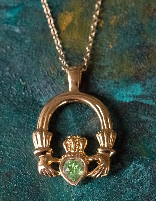 Load image into Gallery viewer, Vintage Claddagh Necklace Austrian Heart Crystal 18k Yellow Gold Electroplated Made in the USA by PVD Vintage Jewelry
