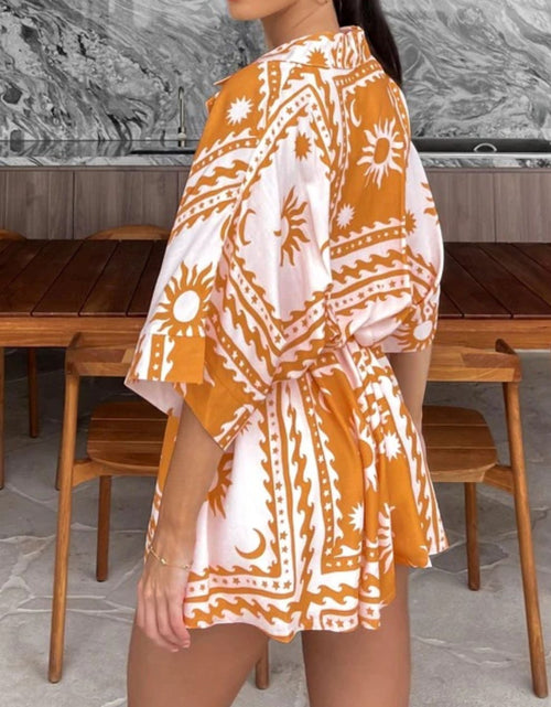 Load image into Gallery viewer, Printed Tie Waist Half Sleeve Romper
