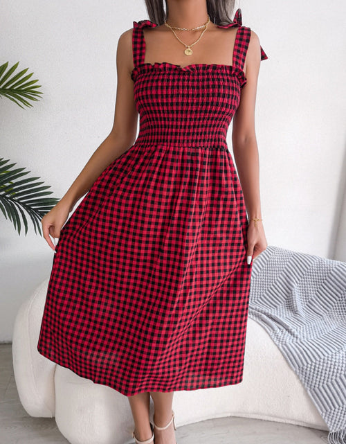 Load image into Gallery viewer, Frill Plaid Square Neck Midi Dress

